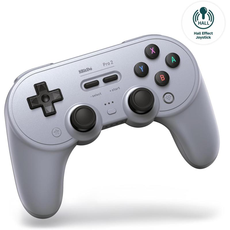 8Bitdo Pro 2 Hall Effect Bluetooth Controller Nintendo Switch Kablosuz Oyun Kolu , PC, macOS, Android, Steam & Raspberry Pi Grey Edition