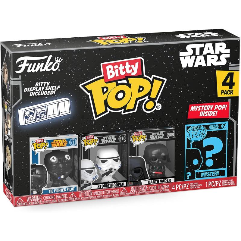 Funko Bitty Pop 4'lü Paket  Star Wars Darth Vader Fighter Pilot,Stormtrooper, Darth Vader ve Sürpriz Mini Figür