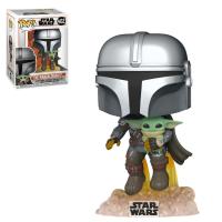 Funko Pop  Star Wars Mandalorian Mando Flying With Jet Baby Yoda  Figür No: 402